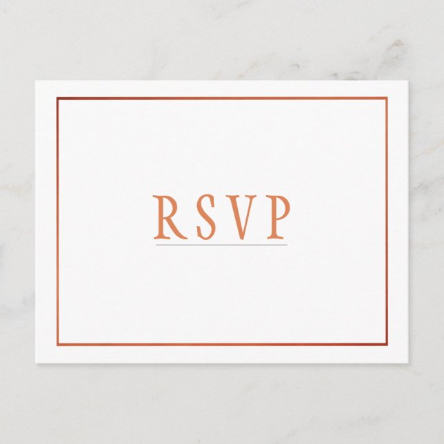 Postal De Invitación Boda simple de Naranja de cobre blanco RSVP (Anverso)