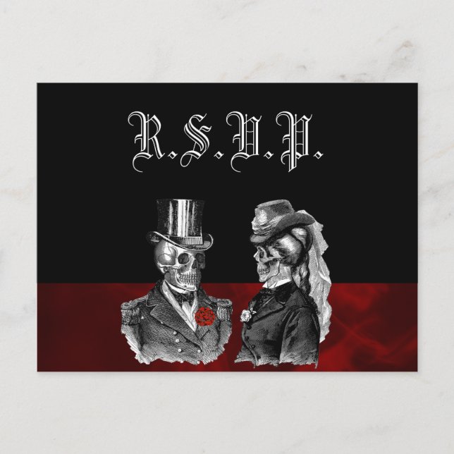 Postal De Invitación Boda Skeleton Skulls RSVP (Anverso)