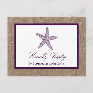 Postal De Invitación Boda Starfish Burlap Beach Elegir su color