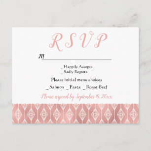 Postal De Invitación Boda tribal boho RSVP rosa oro diamante