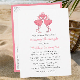 Postal De Invitación Boda Tropical de Playa Hawaiana Flamenco Rosa