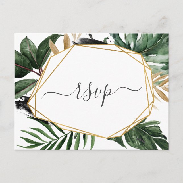 Postal De Invitación Boda tropical moderna de verde RSVP (Anverso)