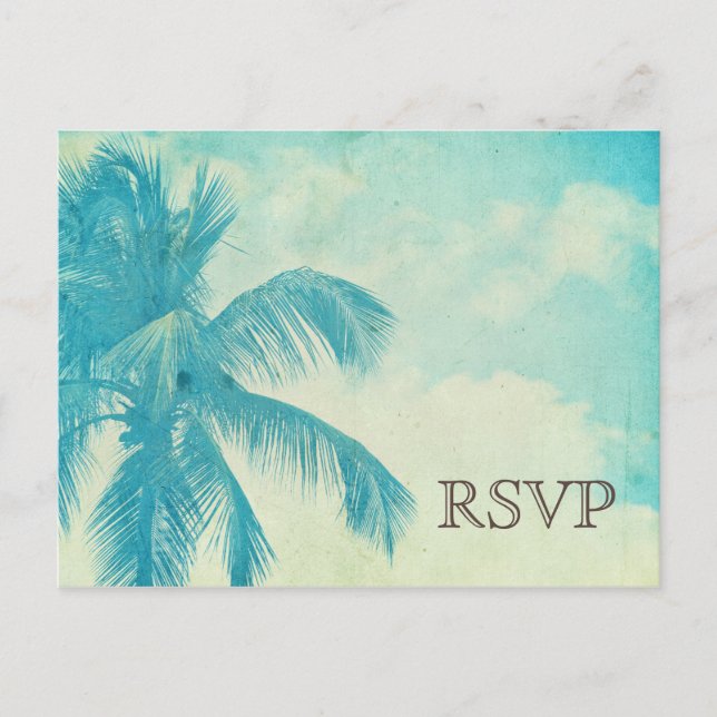 Postal De Invitación Boda Turquesa Tropical Palm Tree RSVP (Anverso)