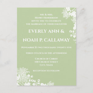 Postal De Invitación Boda verde barato Pastel Sage