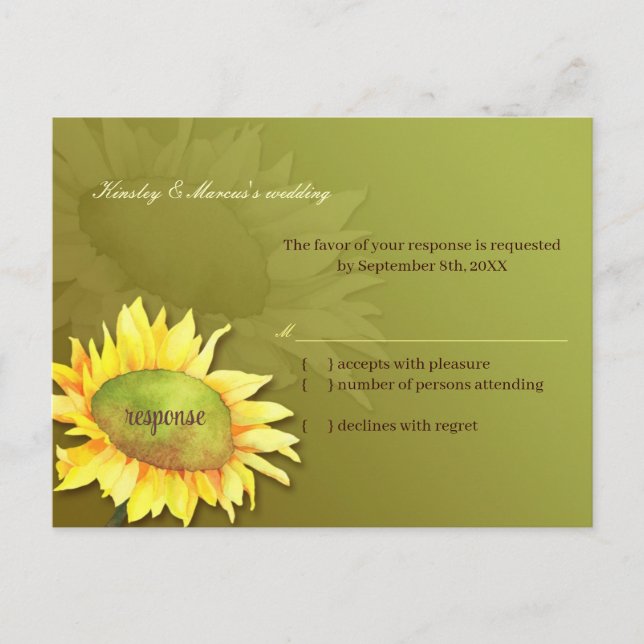 Postal De Invitación Boda verde de girasol de maíz dulce RSVP (Anverso)