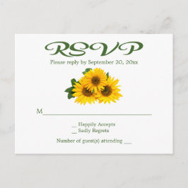 Postal De Invitación Boda verde floral RSVP Rústico de girasol amarillo