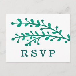 Postal De Invitación Boda Verde Simple Foliage RSVP