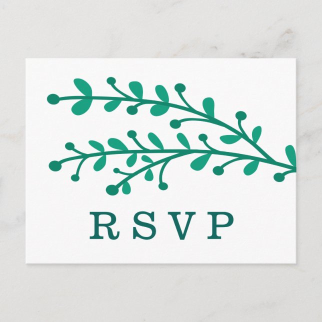 Postal De Invitación Boda Verde Simple Foliage RSVP (Anverso)