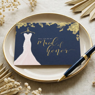 Postal De Invitación Boda vestida con oro de la marina será honrada