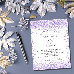 Postal De Invitación Boda violeta purpurina guión blanco elegante