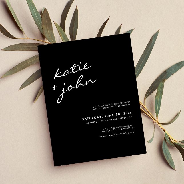 Postal De Invitación Boda virtual de caligrafía moderna en blanco y neg (Subido por el creador)