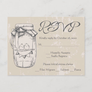 Postal De Invitación Bodas Rústicas RSVP Tarros de Mason Palomas Marrón