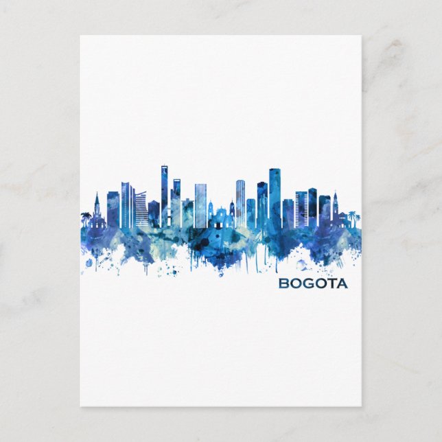 Postal De Invitación Bogota Colombia Skyline Blue (Anverso)