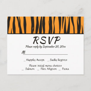 Postal De Invitación Bohemio RSVP Estampado Tigre Negro Dorado Raya Ani