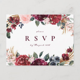 Postal De Invitación Boho Borgoña floral boda rústica RSVP