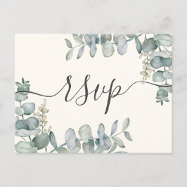 Postal De Invitación Boho Eucalipto Verde Salvia y Beige RSVP 