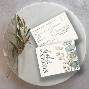 Postal De Invitación Boho Eucalipto Verde Salvia y Beige RSVP