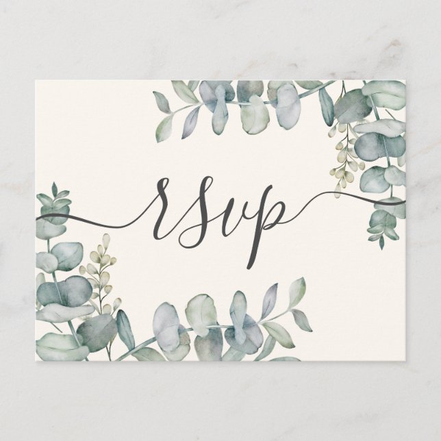 Postal De Invitación Boho Eucalyptus Sage Green & Beige RSVP (Anverso)