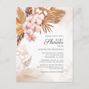 Postal De Invitación Boho floral de hierba de pampas Baby Shower Terrac