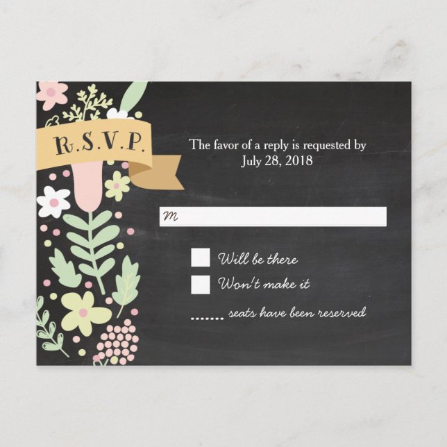 Postal De Invitación Boho Flower Wreath Rustic Chalkboard Boda (Anverso)