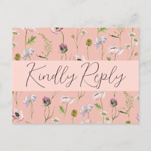 Postal De Invitación Boho Garden Wedding Pastel Pink Wild Flower RSVP