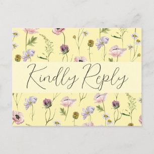 Postal De Invitación Boho Garden Wedding Pastel Yellow Wild Flower RSVP