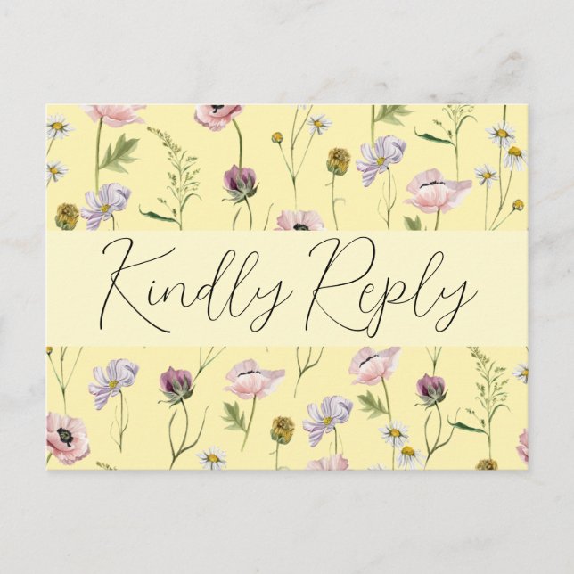 Postal De Invitación Boho Garden Wedding Pastel Yellow Wild Flower RSVP (Anverso)