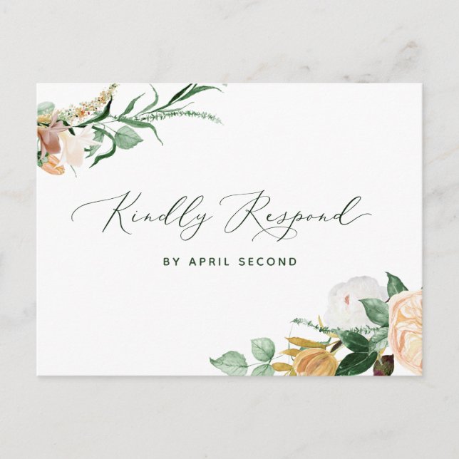 Postal De Invitación Boho Greenery Neutral Boda Blanca RSVP (Anverso)