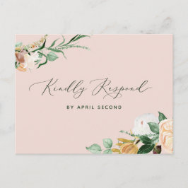 Postal De Invitación Boho Greenery Rubor Boda Rosa RSVP