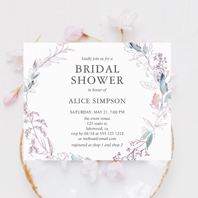 Postal De Invitación Boho Light Pink Botanly Leaves Bridal Shower (Subido por el creador)