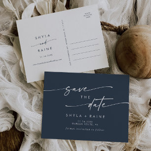 Postal De Invitación Boho Moda Boda azul de la Marina Oscura salva la f