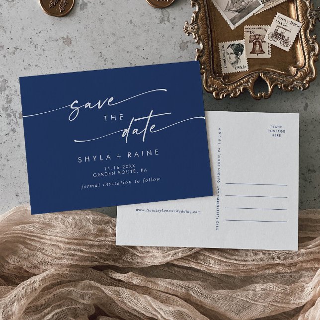 Postal De Invitación Boho Moda Boda azul real salva la fecha (Subido por el creador)