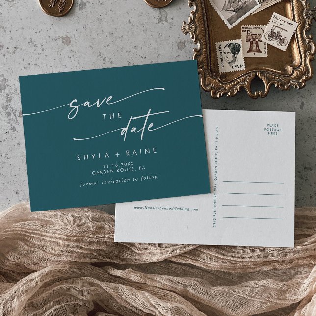 Postal De Invitación Boho Moda Boda azul Verde azulada Salva la fecha (Subido por el creador)