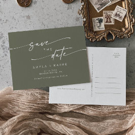 Postal De Invitación Boho Moda Boda Verde Oliva Salva la fecha