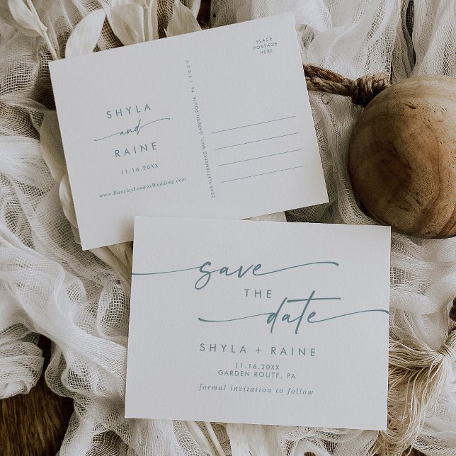 Postal De Invitación Boho Moda Bodas Verde azuladas y Blancas Salven la (Subido por el creador)