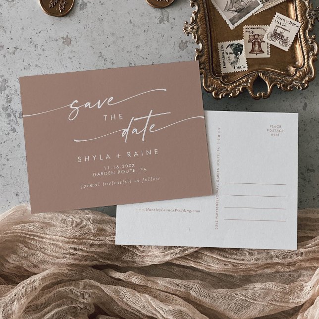 Postal De Invitación Boho Moda Matrimonio Neutral Taupe Guardar la fech (Subido por el creador)