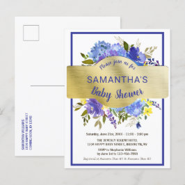 Postal De Invitación Boho Moda Purple Floral Gold Baby Shower