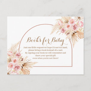 Postal De Invitación Boho Pampas Floral Rosa Libros de Grasa para bebés