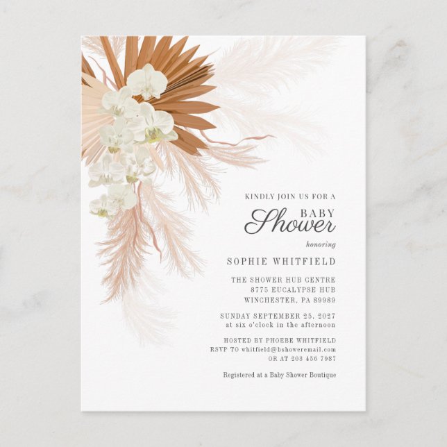 Postal De Invitación Boho Pampas Grass Terracotta Floral Baby Shower (Anverso)