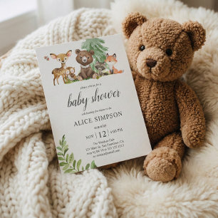 Postal De Invitación Boho presupuestal animales aburridos Woodland Baby