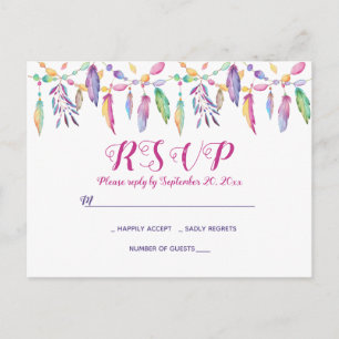 Postal De Invitación Boho RSVP Plumas Bodas Nativo Americano