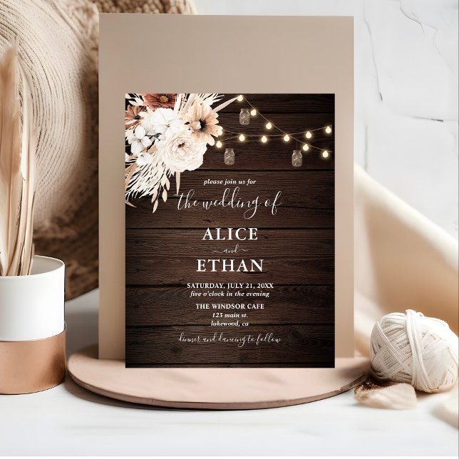 Postal De Invitación Boho Rustic Beige Flores Pampa Grass (Subido por el creador)