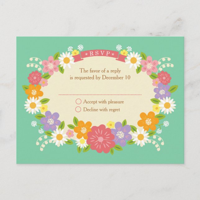 Postal De Invitación Boho Rústico Boda De Vocación Floral (Mint) (Anverso)