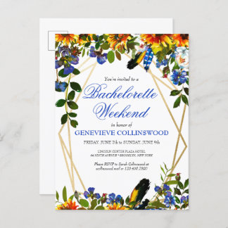 Postal De Invitación Boho Sunflower Blue Bachelorette Weekend Itinerari