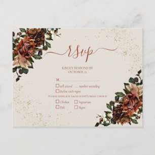 Postal De Invitación Boho Terracotta Greenery Floral Gold RSVP