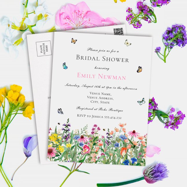 Postal De Invitación Boho Wildflower Bridal Shower (Subido por el creador)