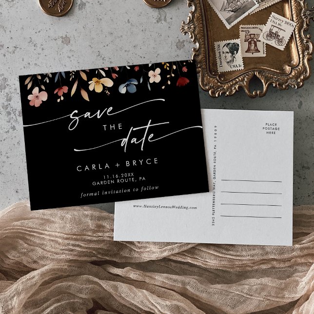 Postal De Invitación Boho Wildflower Wedding Save the Date Postcard (Subido por el creador)