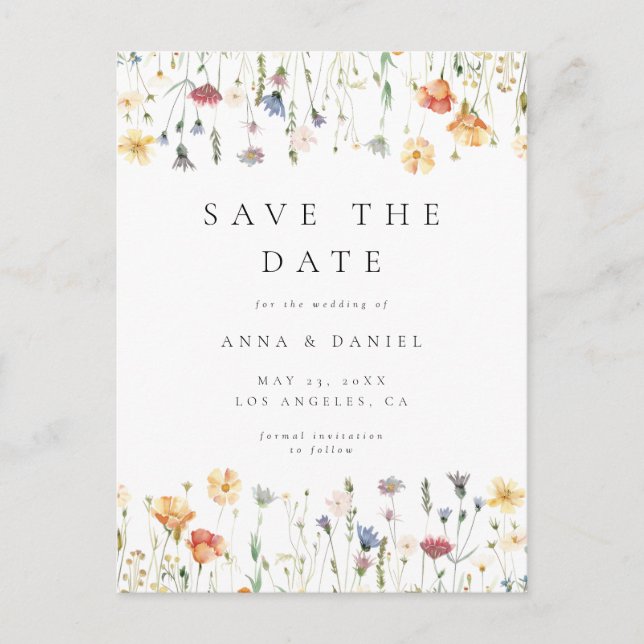 Postal De Invitación Boho Wildflower Wedding Save the Date Postcard (Anverso)