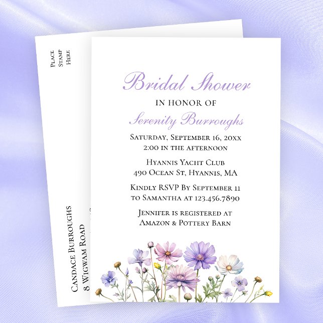 Postal De Invitación Boho Wildflowers Purple Floral Brillante Ducha (Subido por el creador)