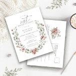 Postal De Invitación Boho Winter Greenery Red Floral 21 cumpleaños<br><div class="desc">El marco botánico de Boho,  de color verde sabio moderno,  se acentúa con pequeñas flores de poinsettia. Sofisticada y contemporánea estética de invierno.</div>